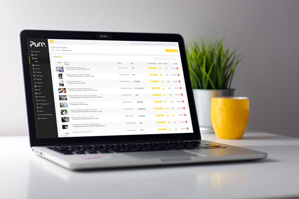 ordinateur montrant le back-office d'un site pure illusion