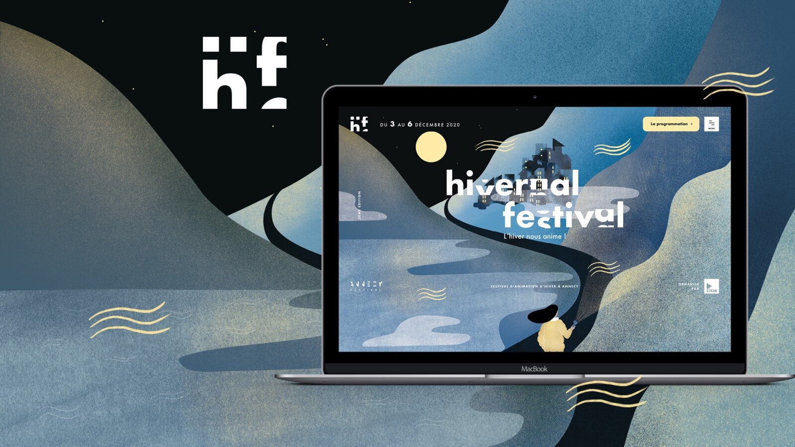mock up de site internet de Hivernal Festival sur ordinateur et téléphone