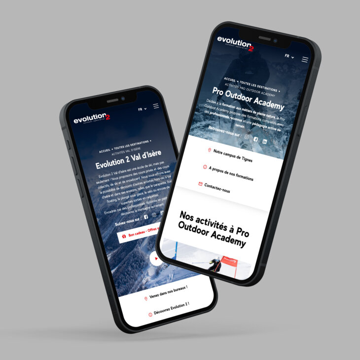 mock up du site internet de Evolution 2 sur plusieurs téléphones